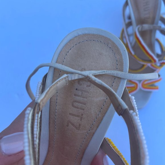 Schutz Meera Strappy Sandals Ankle Strap Tri-color Beaded High Stiletto Heels - Picture 3 of 10